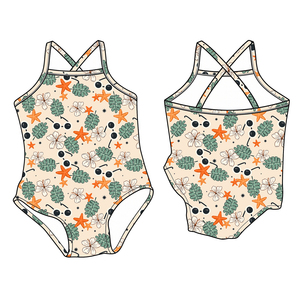 Combinaison de bain bébé personnalisée imprimée Hawaï, dos croisé, en polyester/nylon respirant et imperméable - Product Image 2