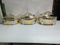 Ensemble de chauffe-plats de luxe gaufré 3 pièces 4L 5L 6L, plat de service doré et argenté électroplaqué pour buffet du Ramadan en Afrique
