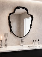 Miroir de salle de bain mural en bois de style rétro européen, forme extraterrestre, avec lampe LED tactile, miroir de maquillage pour entrée