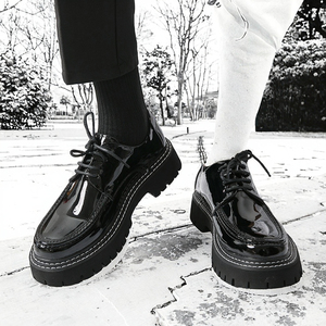Scarpe Casual da Uomo in Pelle Verniciata Lucida Stile Britannico, Punta Tonda, Suola in Vera Pelle, Scarpe Formali da Cerimonia e Matrimonio - Product Image 3