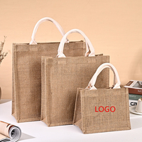 Sac en toile de lin écologique à motif personnalisé, sac de shopping portable peint à la main en jute pour le rangement à domicile, le bureau et l'école