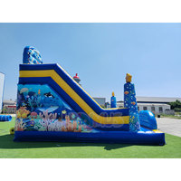 Combo gonflable pour enfants Mega Kids, avec toboggan long et murs en filet sécurisés - Jeux aquatiques en plein air