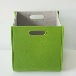 Custom Folding Square Green Felt Storage Baskets For Shelves Toy Organizer Cubes Closet Bins