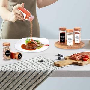 Set di accessori da cucina su misura 24 pezzi bottiglia di spezie 4OZ 120 ML di legno di Acacia coperchi di spezie <span class=keywords><strong>vasetti</strong></span> di <span class=keywords><strong>erbe</strong></span> per cucina - Product Image 5