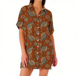 Impressão personalizada Roupas Femininas Praia Casual Polynesain Tribal <span class=keywords><strong>Floral</strong></span> Impresso Vestidos Vestido De Camisa Das Mulheres Da Ilha Havaiana - Product Image 4