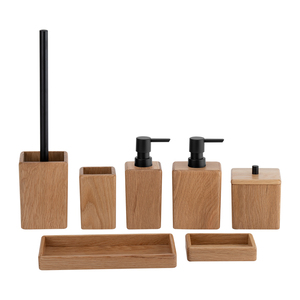 Ensemble d'accessoires de salle de bain en chêne naturel moderne, forme carrée <span class=keywords><strong>et</strong></span> rectangulaire, <span class=keywords><strong>porte</strong></span>-<span class=keywords><strong>savon</strong></span> <span class=keywords><strong>et</strong></span> distributeur en <span class=keywords><strong>bois</strong></span>, pompe noire, naturel <span class=keywords><strong>et</strong></span> élégant - Product Image 1