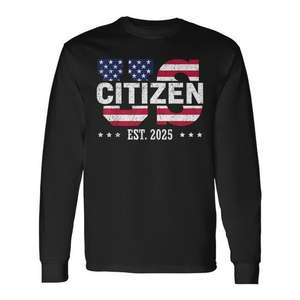 Camiseta de manga larga Us Citizen Est 2025 con diseño de bandera estadounidense - Product Image 1