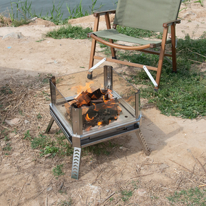 Braciere Pieghevole Quadrato in Acciaio Inox per Esterni, Stufa Portatile a <span class=keywords><strong>Legna</strong></span> per Campeggio, RV, Viaggi, Picnic, Riscaldamento e Cucina - Product Image 3