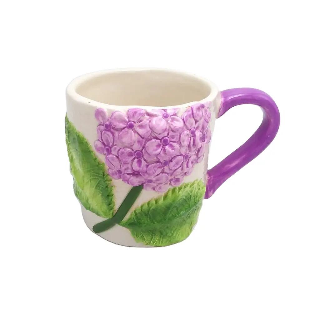 हाथ चित्रित अनुकूलित 3D फूल सिरेमिक मग, चीनी मिट्टी के बरतन दूध चाय कप