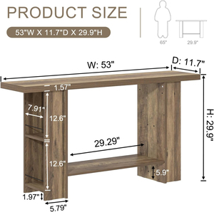 Table <span class=keywords><strong>d</strong></span>'<span class=keywords><strong>entrée</strong></span> longue en chêne rustique, console en bois à 2 niveaux avec étagères latérales de rangement, table <span class=keywords><strong>d</strong></span>'appoint derrière le canapé pour la <span class=keywords><strong>d</strong></span>écoration intérieure - Product Image 4