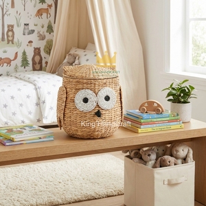 Panier en jacinthe d'eau tressé à la main en forme de hibou, taille personnalisée, pour vêtements et jouets de bébé, fabriqué au Vietnam - Product Image 5