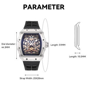 Orologio Meccanico Sportivo in Acciaio Inossidabile Placcato Argento con Vetro Zaffiro e Cinturino in Gomma FKM, Impermeabile 3ATM - Product Image 6