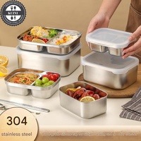 Boîte à lunch en acier inoxydable 304 avec couvercle en silicone, compatible micro-ondes et réfrigérateur, récipient de préparation de repas anti-fuite pour manger en déplacement