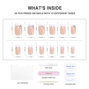 Larga duración reutilizable 24 piezas cubierta completa ABS <span class=keywords><strong>mate</strong></span> diseño corto cuadrado francés <span class=keywords><strong>uñas</strong></span> de dedo Punta Blanca brillo línea palo <span class=keywords><strong>uñas</strong></span> - Product Image 4