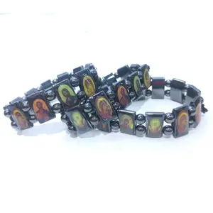 Orthodox Christian hand jewelry religious icon beaded black bracelet