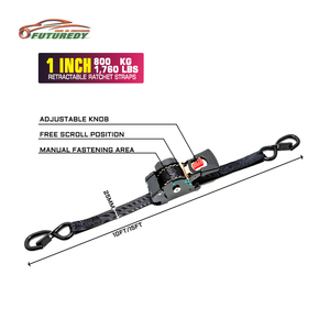 4 Kits de sangles à <span class=keywords><strong>cliquet</strong></span> rétractables automatiques de 1 pouce, 1760 lb, avec boîte de couleur et sac à cordon, certifiés CE/GS - Product Image 5