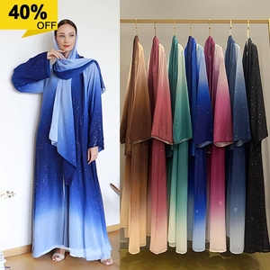 Ensemble Abaya Ouverte Scintillante 2 Pièces pour Femme avec Hijab Assorti Gratuit – Collection 2025 du Fabricant Musulman de Dubaï - Product Image 2
