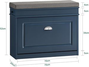 Blue 2-Tier Compact Shoe Storage Rack with Flip Drawer 150kg Load Capacity Narrow <strong>Bench</strong> Seat Cushion for <strong>Small</strong> Spaces <strong>Hallways</strong> - Product Image 4