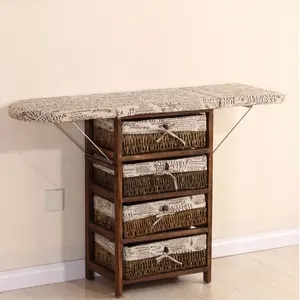 Wicker Iron Rack Wooden Wall Foldable Ironing Board In cabinet