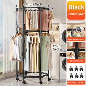 Nuevo Diseño de Perchero Hexagonal Móvil para Secar Ropa, Estante de Metal de Doble Capa y Gran Capacidad, Organizador de Abrigos para Dormitorio y Balcón - Product Image 6