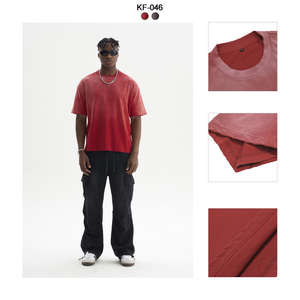 Vente en gros d'été à manches courtes décoloration recadrée unisexe lavage en détresse t-shirt Streetwear décontracté t-shirt pour hommes - Product Image 3