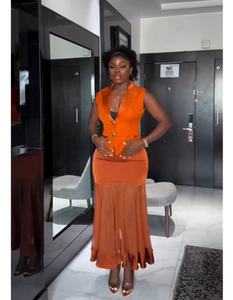 Vestidos de noche de sirena naranja con encaje elegante negro niñas vestido de graduación Satén de talla grande cumpleaños fiesta Formal vestidos personalizados - Product Image 1