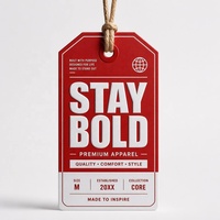 Etiquetas Colgantes Personalizadas con Logotipo Rojo y Blanco para Ropa, Cartulina Impresa en 3D con Cordón de Yute para Ropa de Marca Premium y Streetwear
