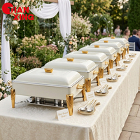 TIANXING 9L Ensemble de plats de service rectangulaires pour buffet, réchauds de maintien au chaud, blanc et doré, matériel de restauration pour aliments froids