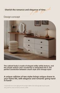 <span class=keywords><strong>Tocador</strong></span> Moderno de Madera Maciza Color Crema con Espejo Iluminado y Almacenamiento Abatible, Mesita de Noche Simple de Estilo Retro para Dormitorio - Product Image 5