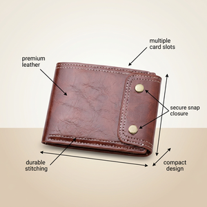 Button-style Double-Buckle Short Men's <b>Wallet</b> PU <b>Zipper</b> Hasp Closure; Lightweight Cross-border US Dollar Billfold Polyester - Product Image 5
