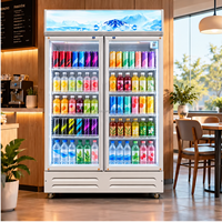 Réfrigérateur commercial à double porte vitrée, vitrine réfrigérée verticale pour boissons, commande d'essai, faible MOQ