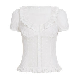 Blusa Elegante y Dulce para Mujer, Tejida con Textura de Encaje, con Peplum, Manga Corta, Camisa de Verano - Product Image 6