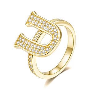 Luxury 18K <b>Gold</b> Plated Moissanite <b>Cocktail</b> <b>Ring</b> Letter D Pave Setting Round Brilliant Cut 925 Silver Unisex Jewelry - Product Image 3