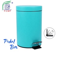Poubelle écologique en acier bleu pour la maison, poubelle ronde à pédale