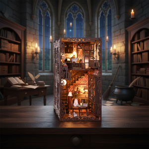 IIECREATE Libreria 3D in Legno, Kit Fai-da-Te per Angolo Lettura con Luce LED, Miniatura <span class=keywords><strong>Casa</strong></span> delle Bambole - Product Image 1