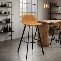 Tabouret de bar moderne en cuir PU avec cadre noir thermolaqué pour salon, hôtel, école, bar à domicile - Mobilier de qualité commerciale