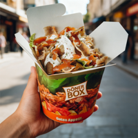 Individuelles Logo Lebensmittelechtes Kraftpapier Selbstaufrichtende Umweltfreundliche Takeaway-Box für Döner Kebab Nudeln Reis Pasta 16/32oz Offset