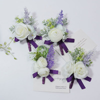 Ensemble de boutonnières artificielles violettes pour mariage, avec design lavande et rose, pour les demoiselles d'honneur et les événements formels