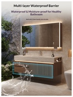 Ensemble de meuble-lavabo mural de style médiéval avec vasque intégrée en porcelaine à bordures courbées à chaud et rangement intégré, IPX7