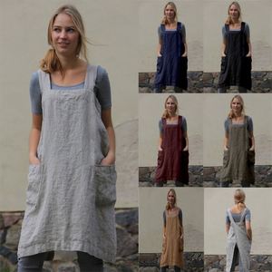 Tablier long en coton et lin pour femme, robe ample et confortable pour la maison, idéal pour le nettoyage et la cuisine - Product Image 2