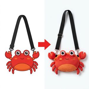 Borsa a Tracolla Personalizzata a Forma di Granchio Rosso in Peluche con Tracolla Nera Regolabile e Grandi Occhi Mobili, Ispirata a un Disegno Cartoon di Creatura Marina - Product Image 1
