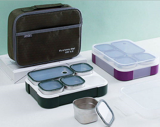 Boîte à bento en acier inoxydable vert/violet 1000ML avec 5 boîtes intérieures A