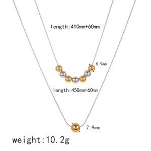 Collier chaîne à perles tendance, bracelets personnalisés, ensemble de bijoux en acier inoxydable avec perles de couleurs mélangées simples - Product Image 3