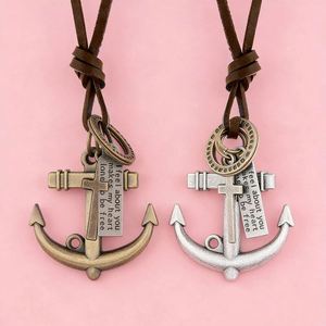 Collana Punk in Lega con Piuma Intrecciata, Ciondolo a Croce e Ala d'Angelo Placcato Bronzo Antico per Uomini e Ragazzi, per Feste - Product Image 3