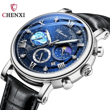 CHENXI 972 Fashion Sports Men Wristwatch Chronograph Watertight Watch for Men Leather Strap Quartz Movement