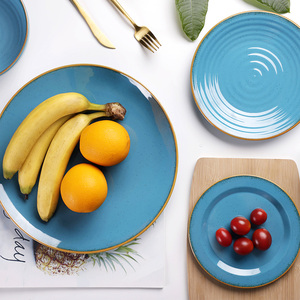 Juego de platos de plástico de melamina para uso alimenticio, juego de platos con cargador de Color azul Pastel de estilo americano, platos de servicio de melamina <span class=keywords><strong>2022</strong></span>, 100% - Product Image 3