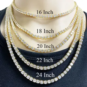  3Mm Vergulde 16 "18" 20 "22" 24 "Iced Out Mens Ketting Hip Hop cz Tennis Chain
