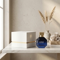 Flacon de parfum en verre à base épaisse de couleur bleu profond, avec atomiseur, bouchon carré doré ou argenté, boîte cadeau, décoration de luxe pour la vanité