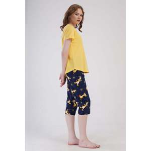 Conjunto de Pantalones Capri y Top de Cuello Redondo KADIN P.SUPREM O YAKA KISA KOL ETEGI OVAL - SARI - SARI - Product Image 3