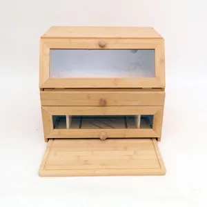 Meja dapur, penyimpanan roti bambu, rumah pertanian, kotak roti warna kayu alami dengan geser fleksibel